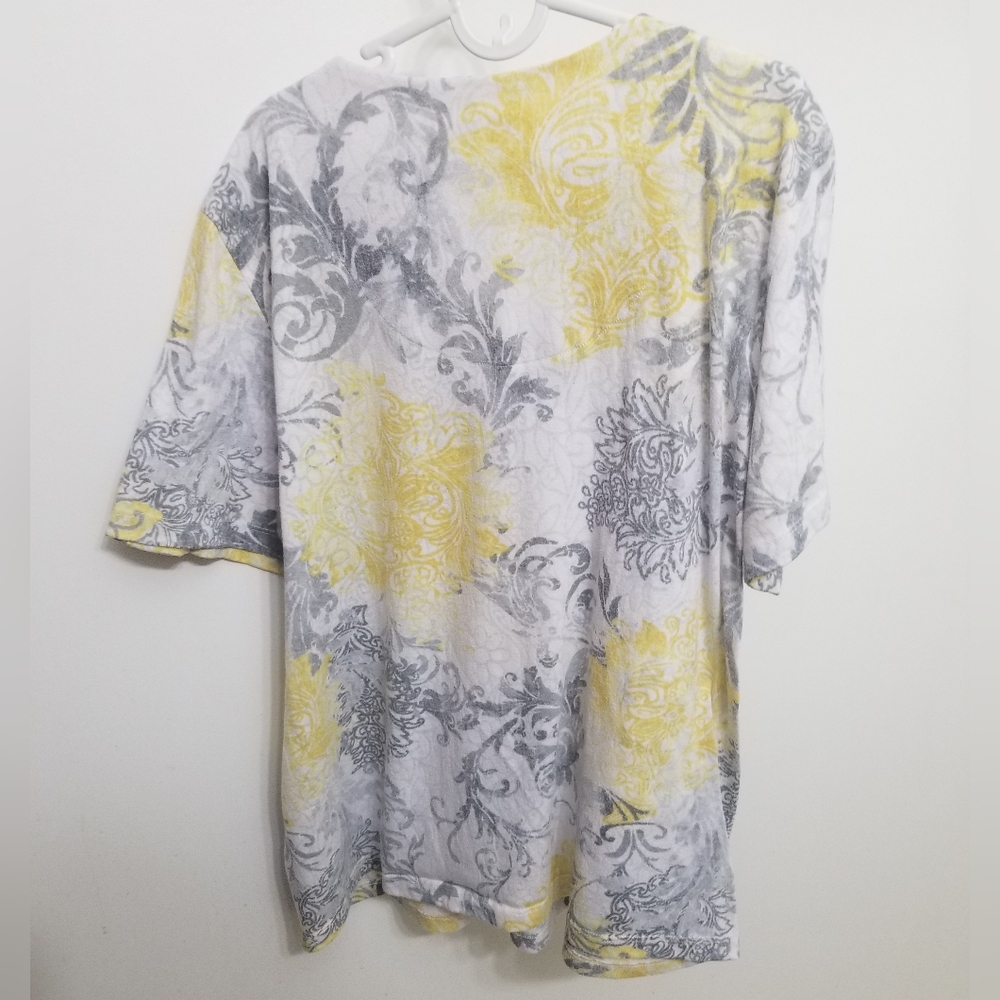 GUC gray & yellow Alfred Dunner shirt w beaded collar - Picture 4 of 8